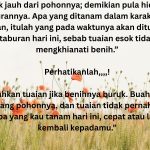 Buah jatuh tak jauh dari pohonnya; demikian pula hidup, tidak akan jauh dari taburannya. Apa yang ditanam dalam karakter, perkataan, dan perbuatan, itulah yang pada waktunya akan dituai. Karena it (1)